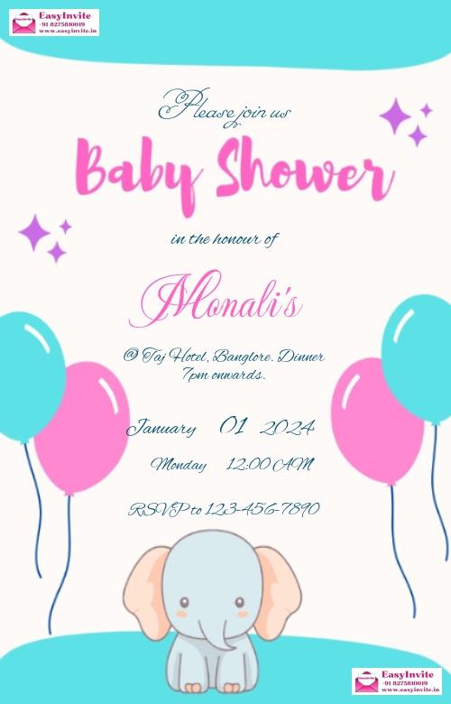 Minimalist Godh Bharai Digital Invitation Template - english baby-shower invitation card template