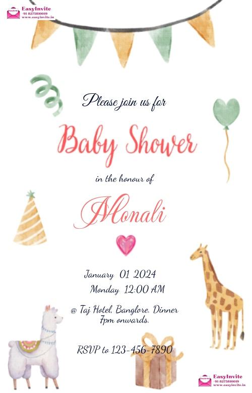Traditional Indian Baby Shower E-Invitation Design - english baby-shower invitation card template
