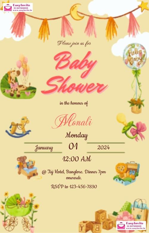 Contemporary Indian Baby Shower Digital Invitation - english baby-shower invitation card template
