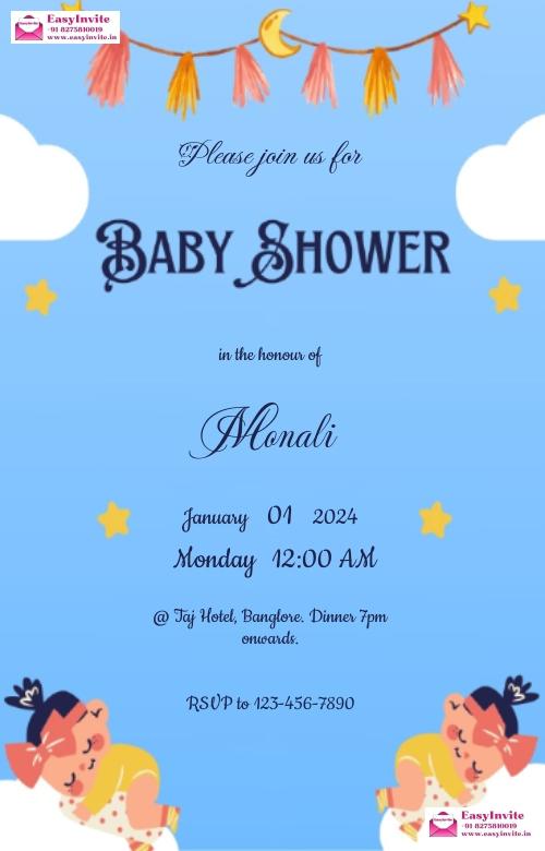 Trendy Godh Bharai E-Invitation Card Design - english baby-shower invitation card template