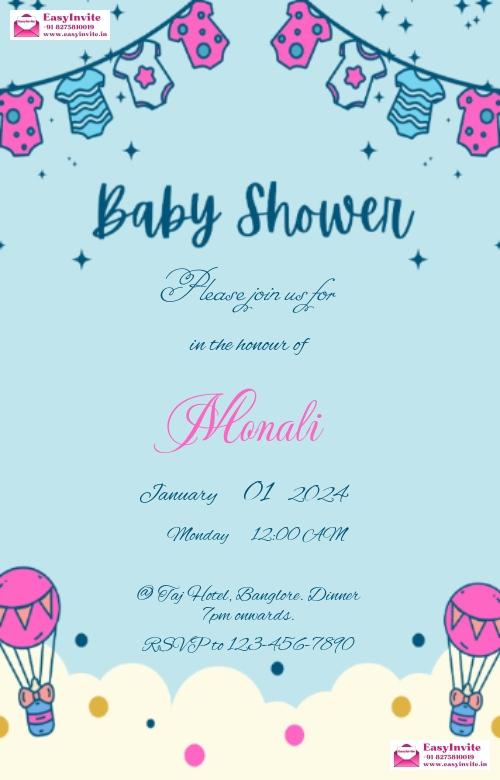 Premium Indian Baby Shower Digital Card Template - english baby-shower invitation card template