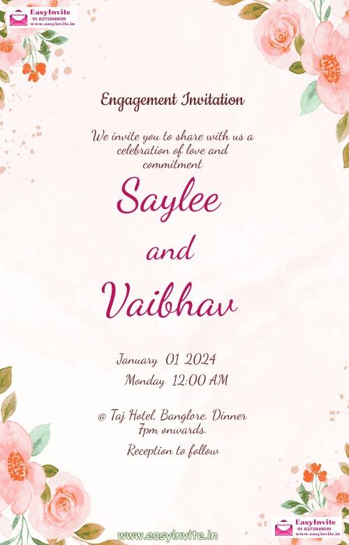 Floral Engagement Invitation Card - Free Customization - Invitation Card Template