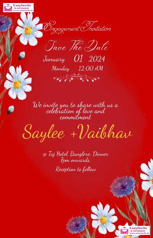 Floral Engagement Invitation Card - Free Personalization - Invitation Card Template