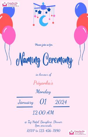 naming ceremony invitation card online editing - Invitation Card Template